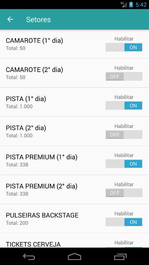 Ao tentar ler um ingresso de um setor desabilitado em um dos dispositivos, o aplicativo informará que o ingresso não existe.