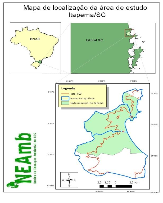 sub-bacias do rio Perequê e Mata Camboriú. A área proposta para a criação da Unidade de Conservação tem sua representação e referência com o nível de cota 100 m, como podemos ver na figura 1. 5.