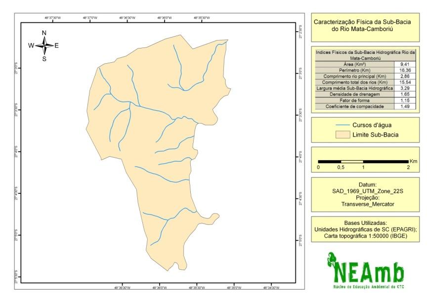 Figura 3 Sub-Bacia hidrográfica do rio Mata Camboriú Tabela 1 - Resumo dos índices físicos da Sub-Bacia do rio Mata Camboriú Índices Físicos da Sub-Bacia Hidrográfica Rio da Mata Camboriu Área (Km²)
