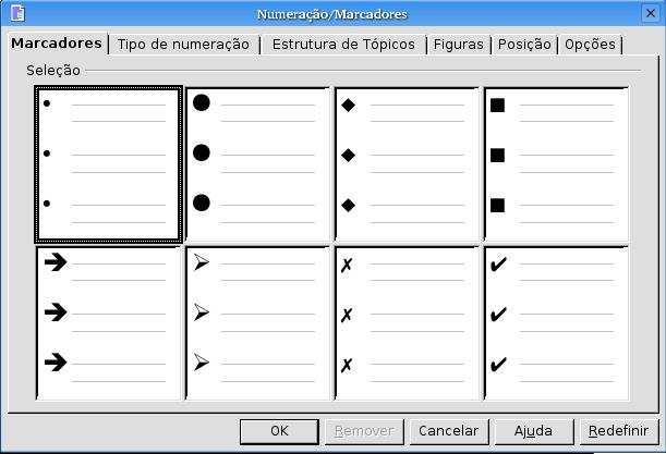 7. Para editar as propriedades do documento que está aberto clique em 'Arquivo'>'Propriedades...' NÚMEROS E MARCADORES Numeração Selecione o texto que você deseja transformar em uma lista numerada.