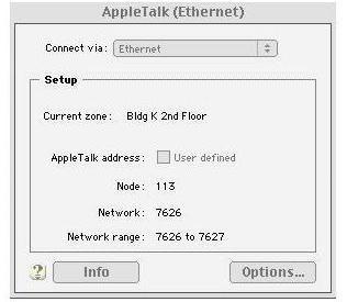 2. Abra o painel de controle de TCP/IP selecionando Appletalk(MacIP) no menu suspenso Connect via e, em seguida, selecionando Using MacIP server no menu suspenso Configure. 3.