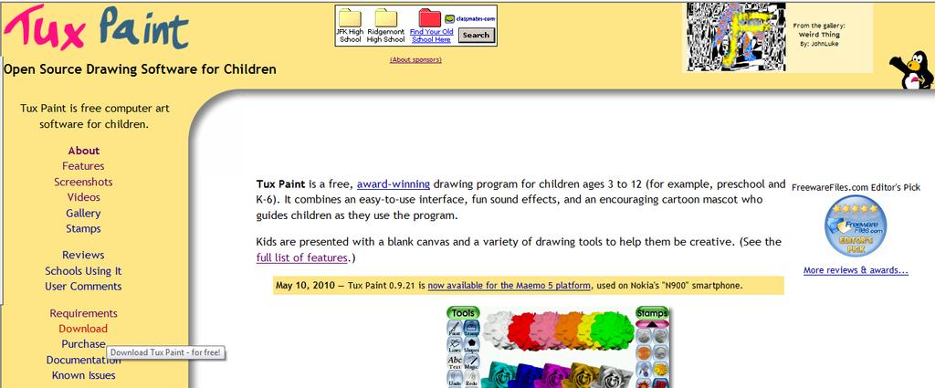 Caracterização e Ficha Técnica do Tux Paint 1. Para acedermos a esta ferramenta, devemos, no browser da Internet digitar o seguinte endereço http://www.tuxpaint.org/.