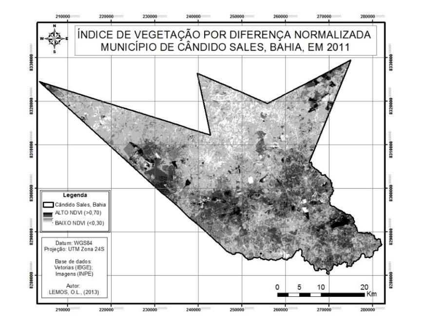 Figura 3 - Índice de vegetação por diferença normalizada do município de Cândido Sales-Bahia, no ano de 2000.