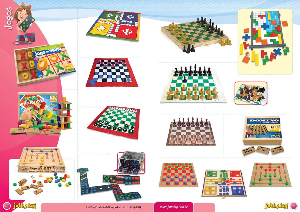 Jogos em Bagum Jogos de Xadrez Jogo da Velha 28.70 Dimensões da caixa 26x26x4cm. Com 8 peças em madeira colorida. Jogo de Ludo em Bagum B.01 Contém 1 tabuleiro em bagum, 1 dado e 16 peças.