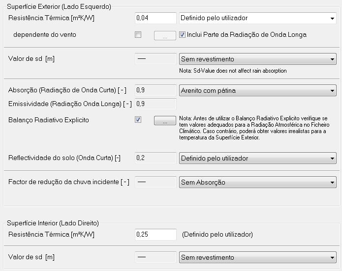 Estas posições são pontos de interesse do utilizador para, após os cálculos do programa, visualizar a evolução da temperatura e humidade relativa nas interfaces ou pontos no interior das camadas.