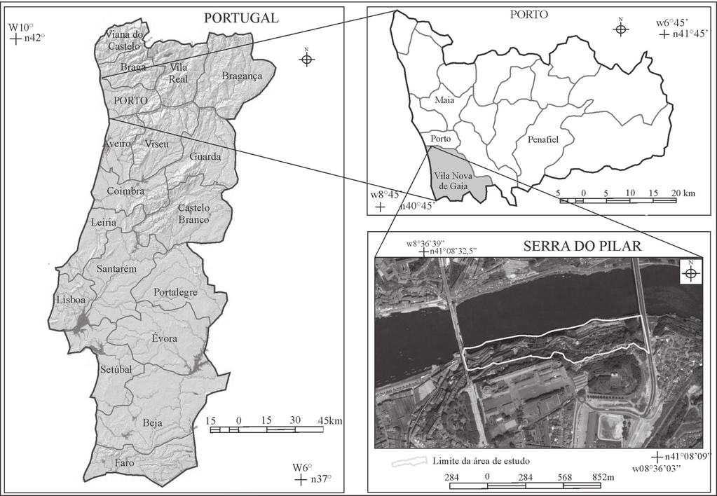 Análise geográfica de áreas de risco de movimento de massa na região metropolitana de Porto, Portugal Figura 1 - Serra do Pilar, Vila Nova de Gaia, entre as Pontes D. Luis I e D.