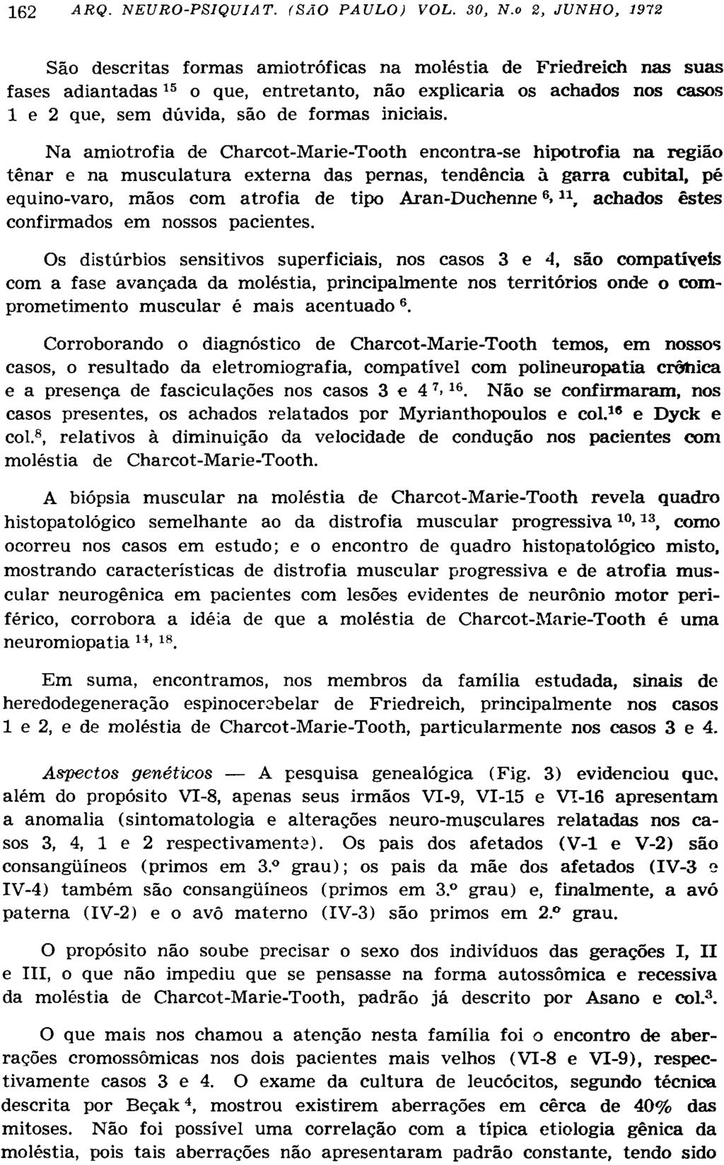 São descritas formas amiotróficas na moléstia de Friedreich nas suas fases adiantadas 15 o que, entretanto, não explicaria os achados nos casos 1 e 2 que, sem dúvida, são de formas iniciais.