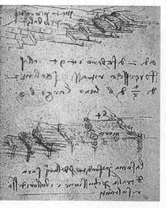 Possivelmente, um dos primeiros trabalhos sistemáticos orientados ao entendimento do escoamento sobre canais escalonados data da época de Leonardo da Vinci (Figura