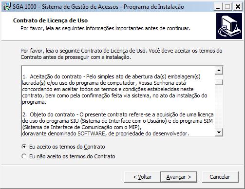 3 Passo: A tela seguinte mostra o contrato de licença de uso do software,