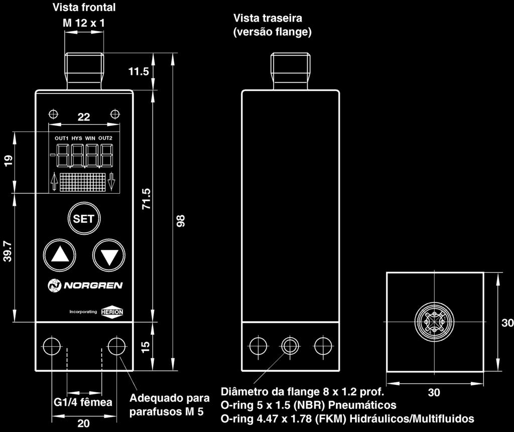 Desenho Dimensional Redutor G 1/2 para G 1/4, externo Tipo 0550083 Amortecedor de Pulsação G 1/4 Tipo 0574773 Latão/Aço Tipo 0553258 Aço inox 1.