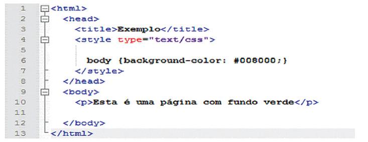 ESTILO INTERNO Uma folha é dita interna quando as regras CSS estão declaradas no próprio documento HTML.