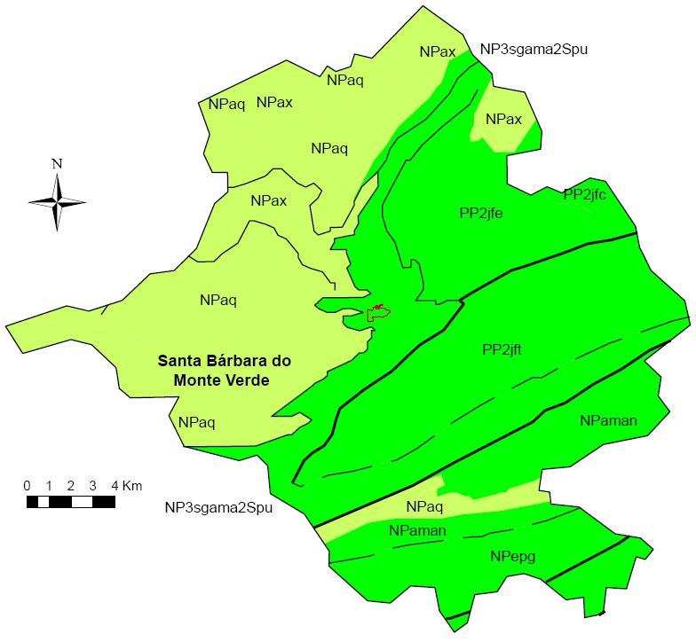 Plano Municipal de Saneamento Básico Santa Bárbara do Monte Verde /MG 37 Figura 6 Mapa de domínios hidrogeológicos do município de Santa Bárbara do Monte Verde.