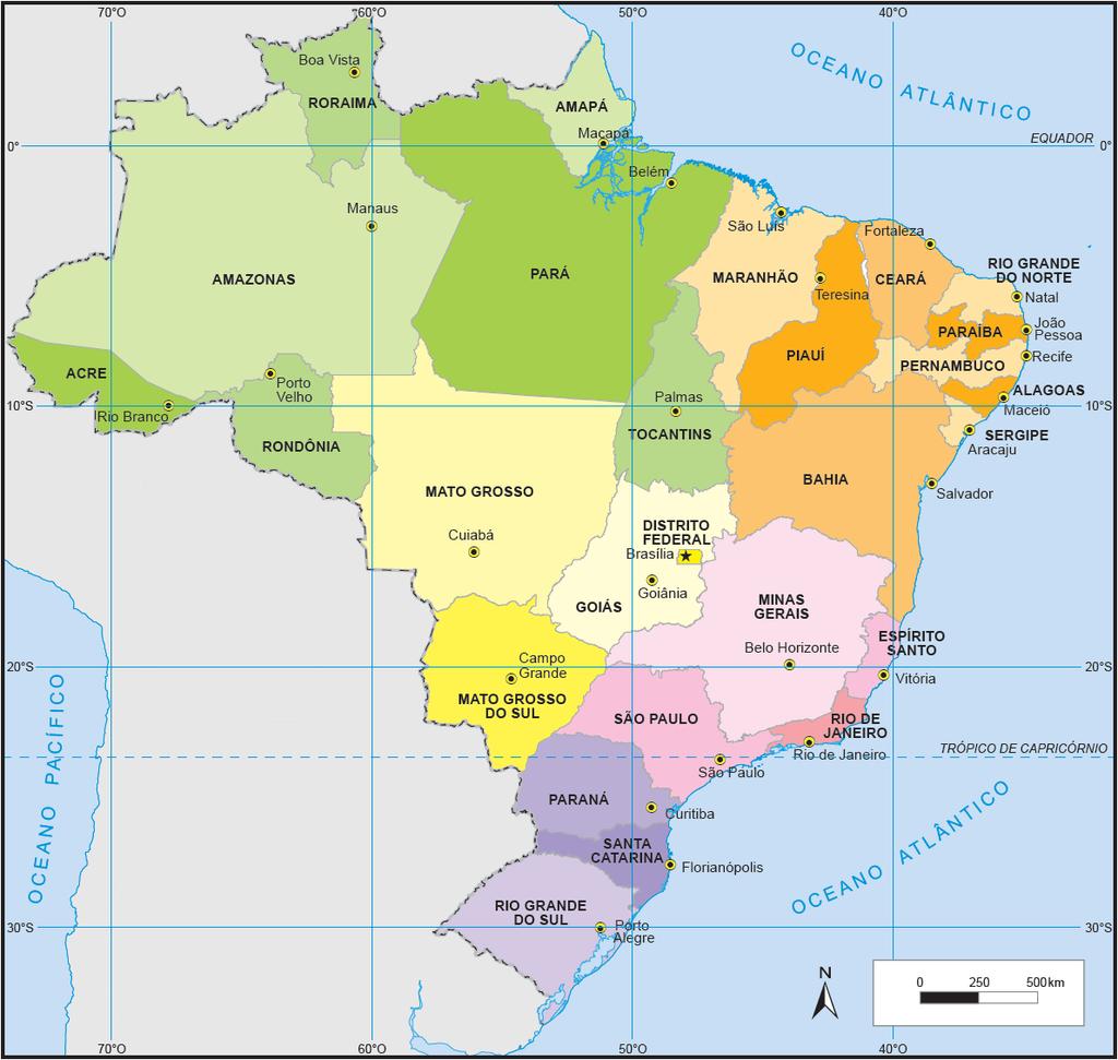 Brasil Divisão Político-Administrativa 5 Grandes