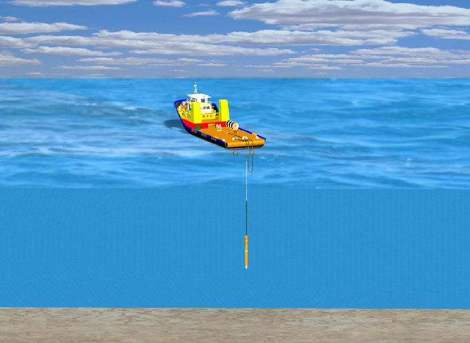 A instalação do torpedo para ancoragem de risers se procede, primeiramente, pela descida do mesmo até uma determinada profundidade do piso marinho (Figura 2.
