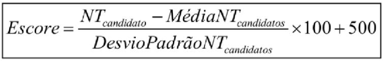 na qual NTcandidato é a nota do candidato em cada uma das provas (valor expresso com 4 casas decimais); MédiaNTcandidatos é a média das notas dos candidatos a um mesmo campus/curso/turno (valor