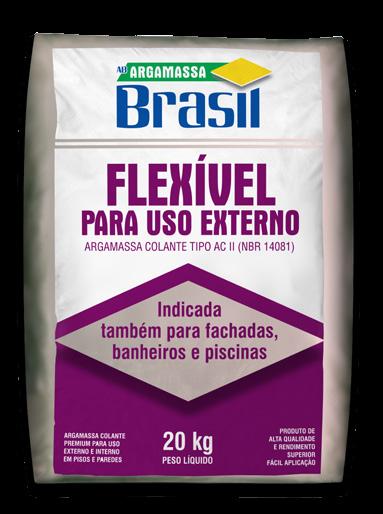 USO EXTERNO AC II ARGAMASSA COLANTE PARA ASSENTAR REVESTIMENTOS CERÂMICOS EM FACHADAS*, BANHEIROS E EM ÁREAS INTERNAS E EXTERNAS. (*) Em fachadas, consulte nossa Assistência Técnica para detalhamento.