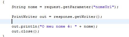 15. Agora como exemplo simples coloquei o código do Servlet para receber um texto de um parâmetro da URL (endereço do http) chamado de nomeurl e guardar na variável String nome.