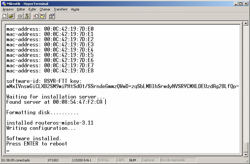 Após o término do processo, será necessário pressionar ENTER no HyperTerminal.