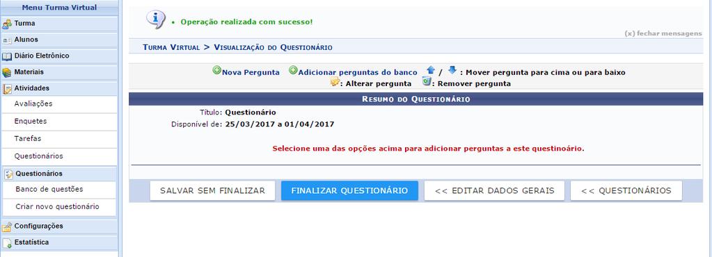 relacionadas ao feedback fornecido aos alunos em relação ao questionário.