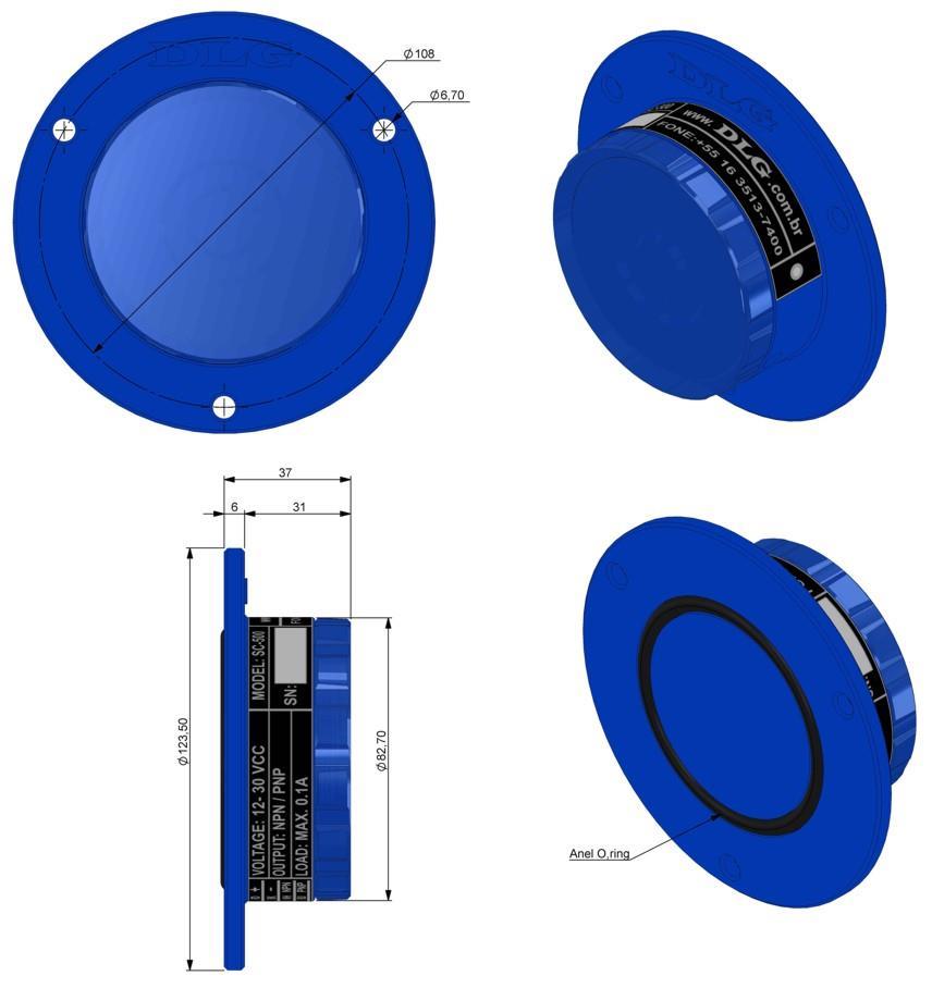 Dimensões Figura 1 - Dimensões Dimensionamento para montagem (Cotas em