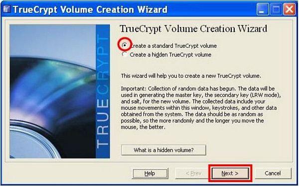 7º passo Será apresentada a janela "TrueCrypt Volume Creation Wizard", mostrada abaixo, em que deverá ser deixada marcada a opção