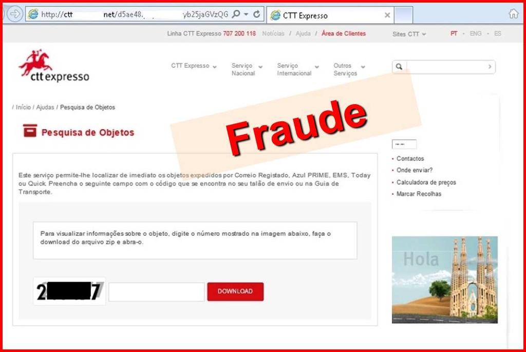 Técnicas de ataque Phishing Caso dos CTT Neste exemplo são e-mail s enviados com link fraudulento e que têm