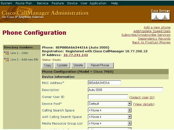 2. Configurar o destino do Forward Busy a 2001 no indicador da configuração de número de diretório