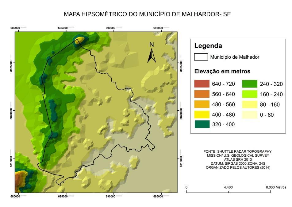 área. A mensuração do mapa hipsométrico apresenta cerca de 80% da área entre as cotas altimétricas de 0 a 160 metros, 14 %