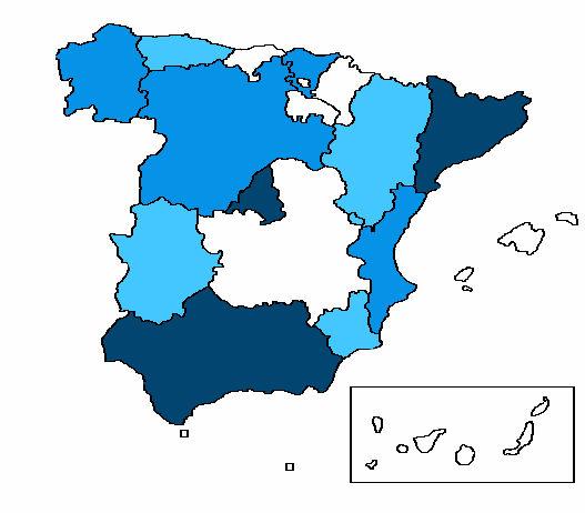 Figura III.3 Localização dos clubes da La Liga (Espanha - 2009-10) 1 1 1 1 3 2 3 1 2 1 3 1 X PIB por região em dólares (2008) até 17.513,00 de 36.602,00 até 121.424,00 de 17.