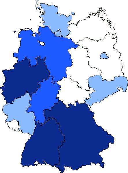 Figura III.4 Localização dos clubes da Bundesliga (Alemanha - 2009-10) 1 1 3 3 1 1 2 2 2 2 X PIB por região em dólares (2008) até 129.646,00 de 299.602,00 até 439.323,00 de 129.647,00 até 299.