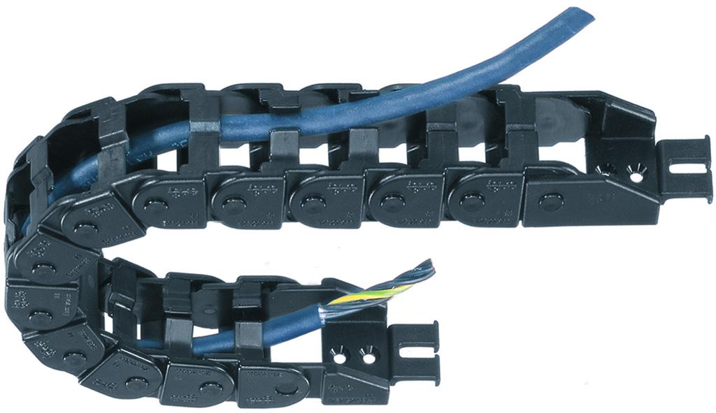 E08 Easy Chain Série E08 14,6 Simplesmente pressione o cabo para dentro Muito fácil de preencher - ideal para montagens de cabos com conectores Passos curtos para baixo ruído, operação suave 10 max.