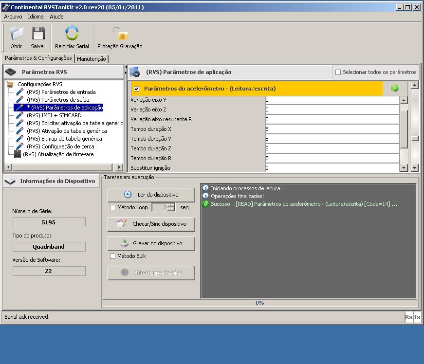 1º passo No menu Parâmetros de Aplicação da ferramenta de configuração RVSToolKit, marque a opção