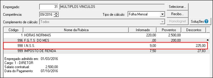 5 CALCULAR A FOLHA 5.1 Ver item 3. OBS: A tela Consulta Recibo é demonstrada automaticamente no momento do cálculo.