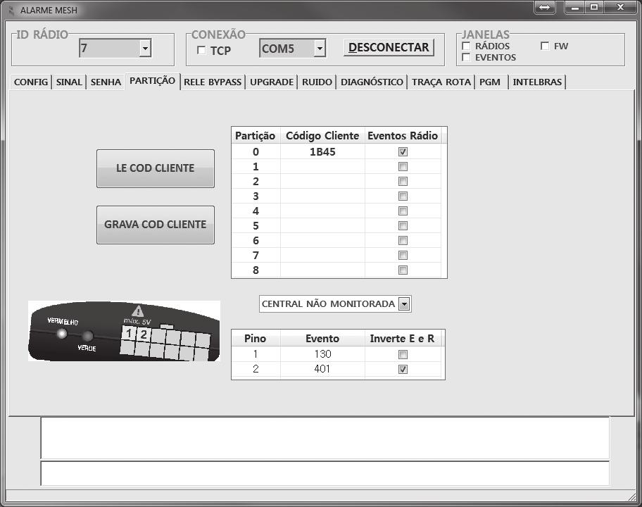 Configuração como Central Não Monitorada Com a configuração de Central Não Monitorada pode-se monitorar centrais não monitoradas, centrais de cerca elétrica sem discadora, botão de pânico, etc.