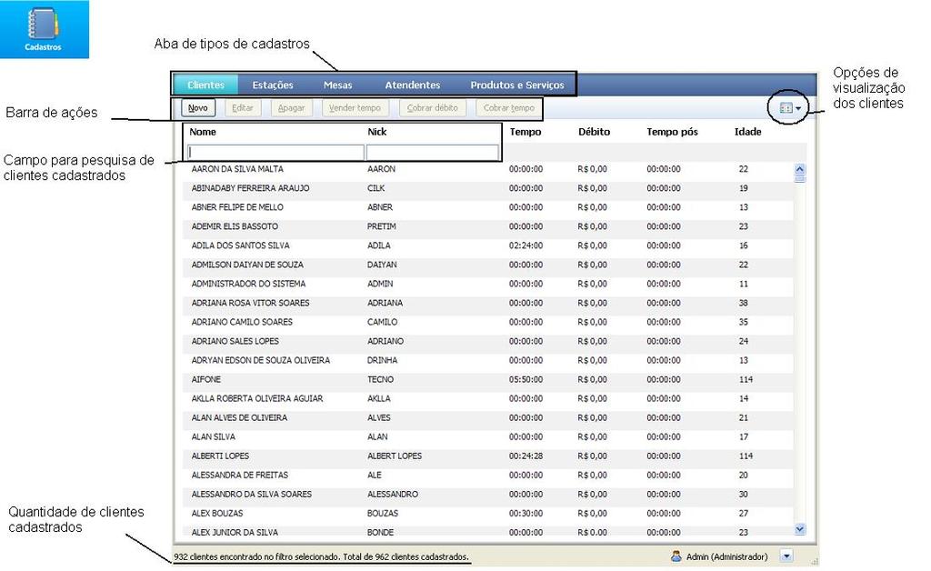 4 - Menu de cadastros: no menu de cadastros você acessa o