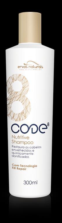 NUTRITIVE SHAMPOO CODE 8 O Nutritive Shampoo CODE 8 inicia o tratamento de Reengenharia Capilar, aliando limpeza e hidratação.