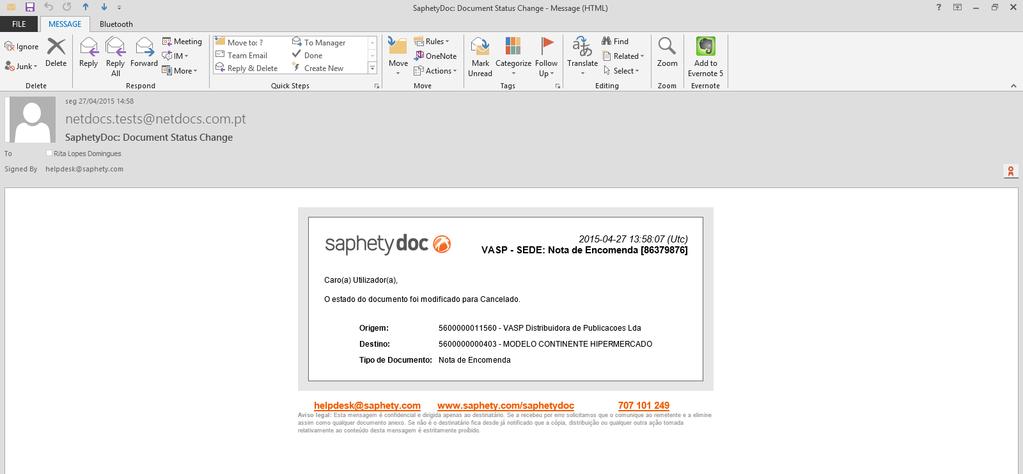 SaphetyDoc (2/2) Notifications configuration, based on document status change After configuring, anytime a