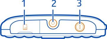 Como começar 7 Como começar Teclas e componentes Parte superior 1 Ranhura do cartão de memória 2 Conector Nokia