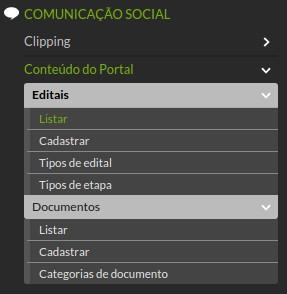 Cadastrando um documento Há dois botões para se adicionar um novo documento: A opção Cadastrar, no menu