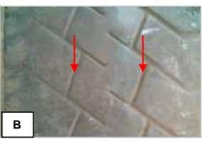 A: pressão alta: Afigura B abaixo demonstra que o pneu apresentou desgaste maior nos ombros e menor desgaste no centro