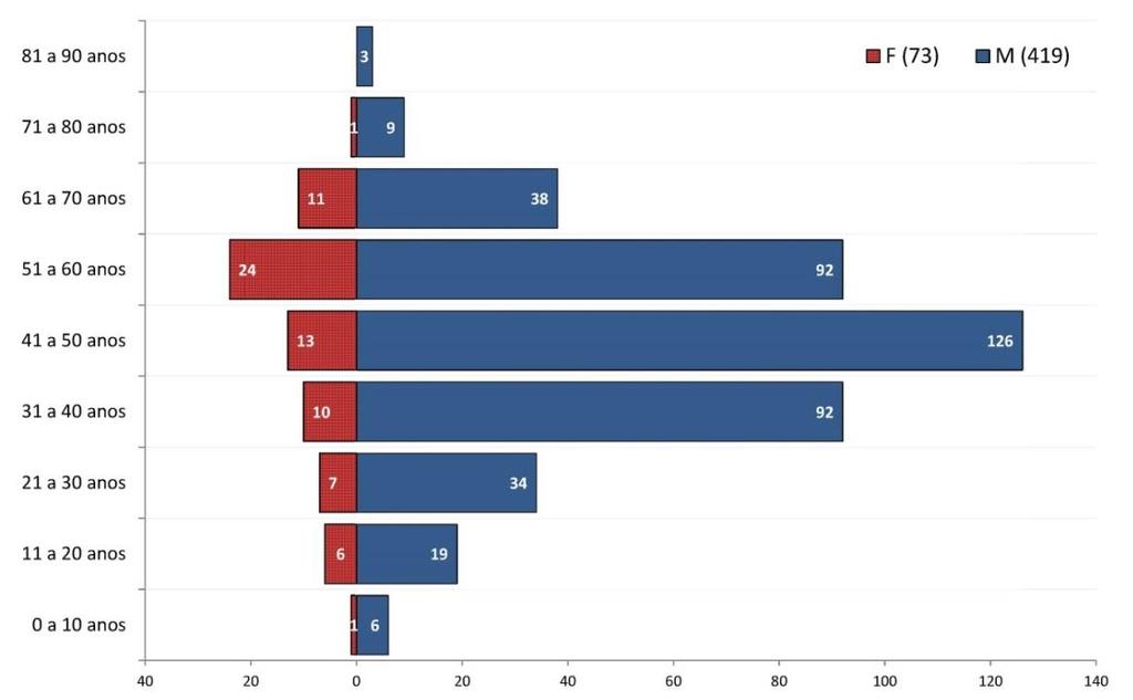 O perfil demográfico dos casos confirmados coincide com aquele geralmente observado nos surtos de febre amarela silvestre, com a maior parte dos casos em pacientes do sexo masculino e idade