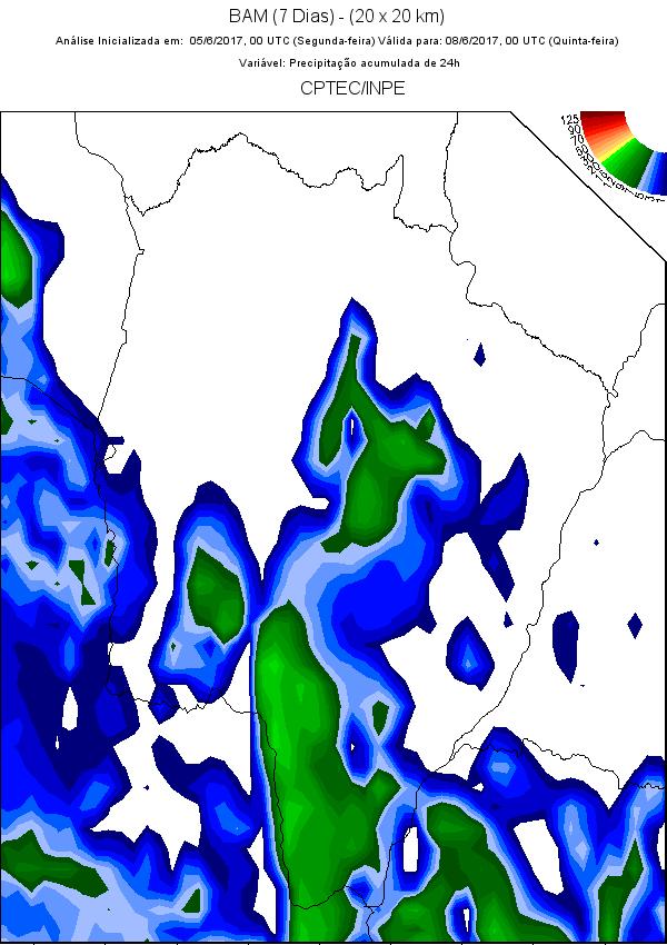 Previsão do tempo para o Mato Grosso do Sul De acordo com o modelo Global BAM (11 Dias)