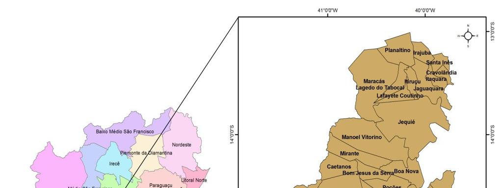 Figura 2 Mapa com a localização da região econômica do Sudoeste da Bahia, Brasil, 2008 Fonte: Moreau (2008).