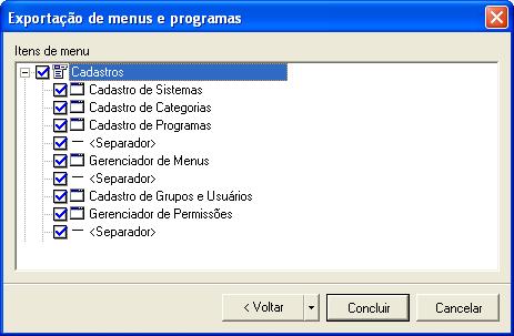 Após indicar o Tipo de Exportação (Itens de Menu, Programas e Categorias) e o arquivo de saída (*.gmx), selecione os itens que deverão ser exportados, conforme ilustrado na figura abaixo. 21.