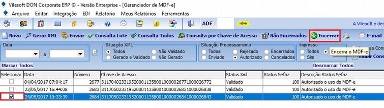 IMPORTANTE: Antes de realizar o encerramento do MDF-e,