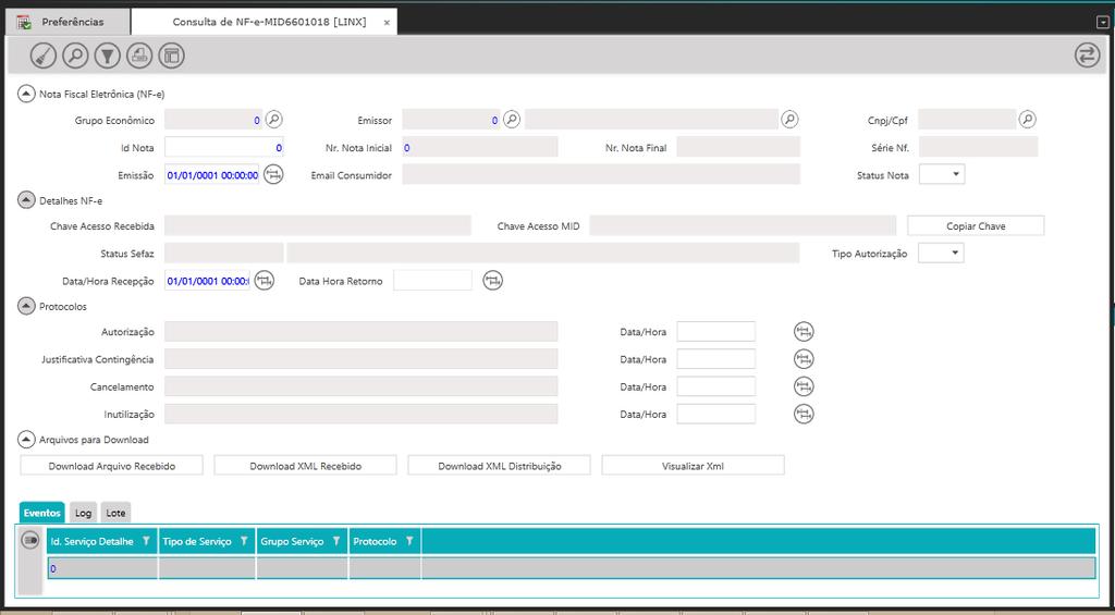 Nota Data Inicial Data Final Emissão E-mail do Consumidor Status Nota Chave Acesso Recebida Chave Acesso MID