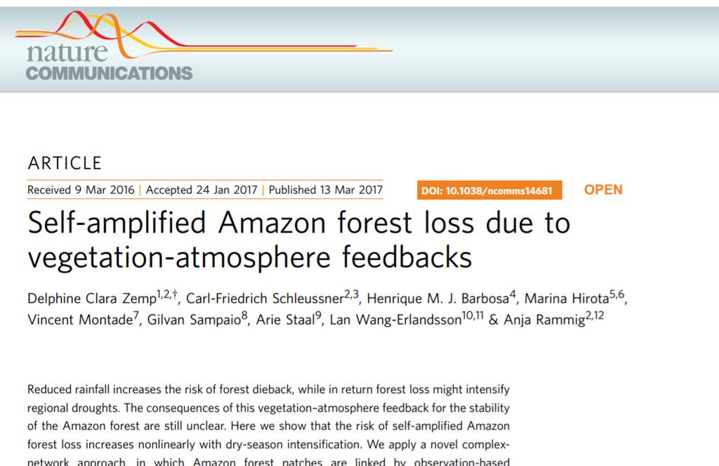 Observação de mudanças importante no contexto de alguns dos tipping elements: Desmatamento da Amazônia pode