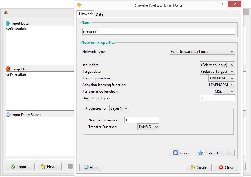 Utilizando o toolbox NNTool do