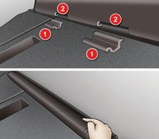 Ergonomia e conforto Rede de retenção de carga alta (Tourer) Fixada às fixações específicas altas e baixas, permite utilizar todo o volume de carga até ao tecto: - atrás dos bancos traseiros (fila