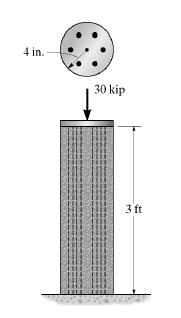 Exercícios de fixação: 4) A coluna é construída de concreto de alta resistência e seis hastes de reforço de aço A-36.